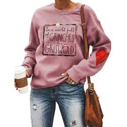 MLZHAN Damen Weihnachts-Sweatshirt, Griswold Harajuku, Kapuzenpullover, langärmelig, mit rotem Herz-Oberteil, Roségold, XXL von MLZHAN