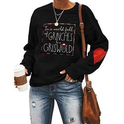 MLZHAN Damen Weihnachts-Sweatshirt, Griswold Harajuku, Kapuzenpullover, langärmelig, mit rotem Herz-Oberteil, Schwarz, XL von MLZHAN