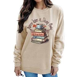 MLZHAN Frauen Herbst Blätter Staub Buch Sweatshirts Halloween Kaffee Tassen Spinnennetz Bücher Herbst Grafik Mantel Geschenk Sweatshirt, Beige, M von MLZHAN