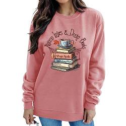 MLZHAN Frauen Herbst Blätter Staub Buch Sweatshirts Halloween Kaffee Tassen Spinnennetz Bücher Herbst Grafik Mantel Geschenk Sweatshirt, Rotgold, L von MLZHAN