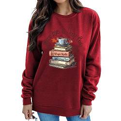 MLZHAN Frauen Herbst Blätter Staub Buch Sweatshirts Halloween Kaffee Tassen Spinnennetz Bücher Herbst Grafik Mantel Geschenk Sweatshirt, Rotwein, M von MLZHAN