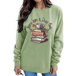 MLZHAN Frauen Herbst Blätter Staub Buch Sweatshirts Halloween Kaffee Tassen Spinnennetz Bücher Herbst Grafik Mantel Geschenk Sweatshirt, olivgrün, M von MLZHAN