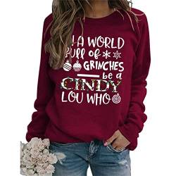 MLZHAN Frauen in einer Welt voller Weihnachten Sweatshirts Rundhalsausschnitt Langarm Tops Weibliche Harajuku Sweatshirt Tops, weinrot, 36 von MLZHAN