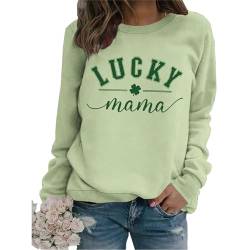 MLZHAN Lucky Mama Sweatshirt für Damen, St. Patrick's Day, Sweatshirts, Frühling, Herbst, langärmelig, Sweatshirt Tops, Olivgrün, M von MLZHAN
