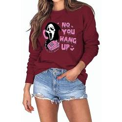 MLZHAN No You Hang Up Frauen Halloween Sweatshirts Horror Demon Call Up Grafik Lustig Harajuku Vintage Classic Sweatshirt Tops, Weinrot, XXL von MLZHAN