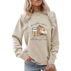 MLZHAN Pumpkin Spice and All Things Nice Sweatshirt Frauen Halloween Lustiger K?rbis Kaffee Druck Herbst Winter Geschenk Sweatshirt, Beige, L von MLZHAN