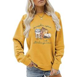 MLZHAN Pumpkin Spice and All Things Nice Sweatshirt Women Halloween Funny Pumpkin Coffee Print Herbst Winter Geschenk Sweatshirt, Gelb, XL von MLZHAN