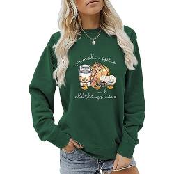 MLZHAN Pumpkin Spice and All Things Nice Sweatshirt Women Halloween Funny Pumpkin Coffee Print Herbst Winter Geschenk Sweatshirt, Vintage Grün, L von MLZHAN