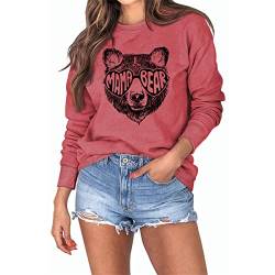 Mama Bear Damen Sweatshirts Lustiger Bärenkopf Grafik Harajuku Casual Sweatshirt Roundneck Langarm 2XL Shirt Tops, rot, X-Large von MLZHAN