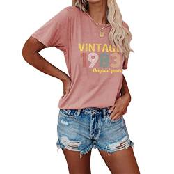 Vintage 1983 Frauen 40. Geburtstag T-Shirt Sommer Retro Landhaus Stil Geschenk T-Shirts Kleidung, Roségold, Groß von MLZHAN