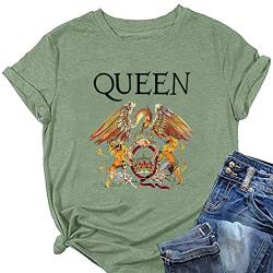 Vintage Shirts für Frauen Rock Band Musik Tees Tops Sommer Casual Fashion Musiker Retro Kurzarm Geschenk T-Shirt, Olivgrün 2, Groß von MLZHAN