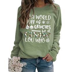 Women In A World Full of Grinches Sweatshirts Crewneck Langarm Tops Female Harajuku Sweatshirt Tops, olivgrün, 42 von MLZHAN