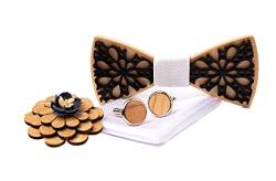 MM FASHION MODERN MAN FASHION Hölz Fliege Herren, Handgefertigte Holzfliege Herren Holzfliege ManschettenknöPfe Corsage Quadratischer Schal Fliege Set (Weiß) von MM FASHION MODERN MAN FASHION