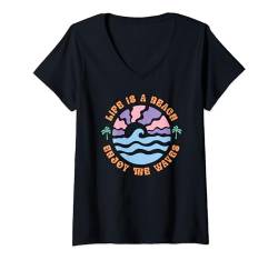 Damen Das Leben ist ein Strand Genießen Sie die Wellen - Lustiger Sommer T-Shirt mit V-Ausschnitt von MM Squad