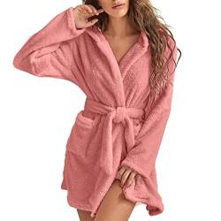 MMIHOIM Bademantel Damen Flauschig, Fleece Morgenmantel Damen Dressing Saunamantel Winter Warm Hausmantel Weich Nachtwäsche Reisemantel Schalkragen Langarm Loungewear mit Taschen (Rosa,XL) von MMIHOIM