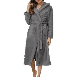 MMIHOIM Bademantel Damen flauschig mit Kapuze Bademantel Damen Flauschig, Fleece Morgenmantel Damen, Kuschelige Bademäntel für Damen (Grau,XL) von MMIHOIM