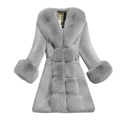 Damen Winter Softshell Jacke Imitat Pelz Mantel Elegante Starke Oberbekleidung Kunstpelz Coat S-5XL (Grey, XXL) von MMOOVV