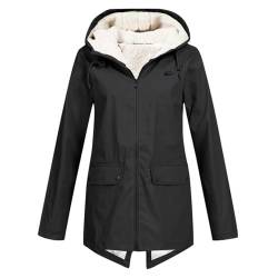 Frauen Plüsch Plus Dicke Warme jacke Mantel Mit Kapuze Regenmantel Winddicht Winter Outdoor frauen winterjacke (Black, M) von MMOOVV