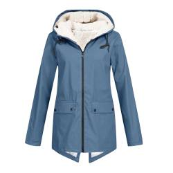 Frauen Plüsch Plus Dicke Warme jacke Mantel Mit Kapuze Regenmantel Winddicht Winter Outdoor frauen winterjacke (Blue, L) von MMOOVV