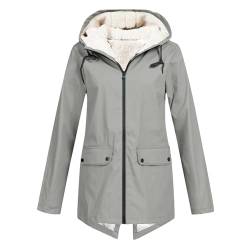 Frauen Plüsch Plus Dicke Warme jacke Mantel Mit Kapuze Regenmantel Winddicht Winter Outdoor frauen winterjacke (Grey, XXL) von MMOOVV