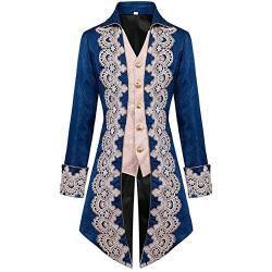 Herren Gothic Frack Mantel Männer Mittelalter Viktorianischen Vintage Jacke Lange Für (Blue, L) von MMOOVV