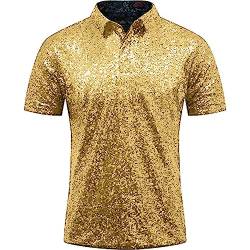 Herren Relaxed Short Sleeve Turndown Sparkles Pailletten Polos Shirts 70er Jahre Disco Nachtclub Party T-Shirts Hemd Herren L von MMOOVV