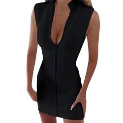 MMOOVV Damen-Kleid mit Reißverschluss, ärmellos, sexy Tasche, Gesäß Damen Kleid Eng（Black,M） von MMOOVV