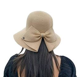 MMOOVV Damen Sonnenhut mit Großer Schleife Eleganter Hut mit Breiter Krempe, Weich und Faltbar, Ideal für Sommer (Beige, One Size) von MMOOVV