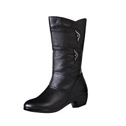 MMOOVV Damenstiefel Low-Heel ound Style Side Zipper Schuhe Retro Kurze britische Damenstiefel Kniehohe Mit (Black, 38) von MMOOVV