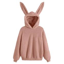 MMOOVV Einfarbiges Damen-Sweatshirt mit Hasenohren und Kapuze aus Plüsch Tops Pullover Hoodie (Pink, S) von MMOOVV