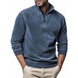MMOOVV Herren Fleece Pullover Warmes Microfleece Sweatshirt Half Zip Fleecepullover für Herbst und Winter (Blue, M) von MMOOVV