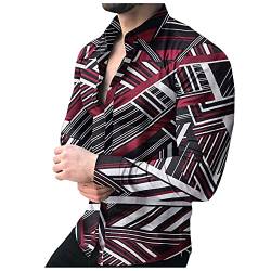 MMOOVV Herren Freizeithemd Stilvoll Langarm Slim Fit Button Down Bluse Umlegekragen Tops, Rot-1, M von MMOOVV