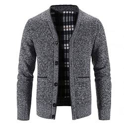 MMOOVV Herren Strickwaren Cardigan Herbst und Winter Einfarbig Knopfleiste Tasche V-Ausschnitt Strickcardigan Sweater Jacke Klassisch Lässig Bequem Warm Cardigan Mantel, dunkelgrau, Large von MMOOVV