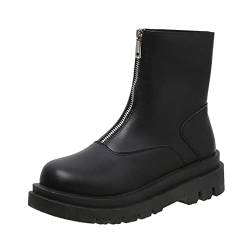 MMOOVV Modische einfarbige kurze Stiefel mit Reißverschluss vorne aus mit dicker Sohle winterstiefel gefüttert und wasserdicht (Black, 38) von MMOOVV