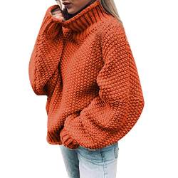 MMOOVV Pullover Damen Winter Lässig Gestrickt Solide Langarm Sweater Top Oberteile (Orange L) von MMOOVV