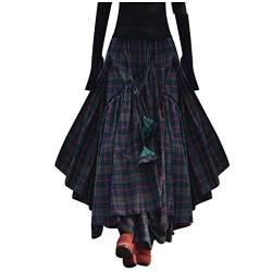 MMOOVV Röcke Damen Plus Size Lose Plaid Print Fransen Unregelmäßige Taille Rock Plisseerock Maxirock Bleistiftrock Faltenrock Wickelrock Langer Rock Karierter Rock (Grün 5XL) von MMOOVV