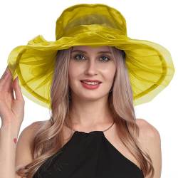 MMOOVV Vintage Mesh Mütze für Damen mit Blumenmuster und festlicher Krempe Sommer Damen (Yellow #1, One Size) von MMOOVV