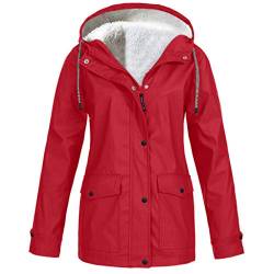 MMOOVV Winterjacke Damen Winter Jacke Solide Plüsch Verdickung Jacke Outdoor Plus Size Kapuzen Regenmantel Winddicht (Rot M) von MMOOVV