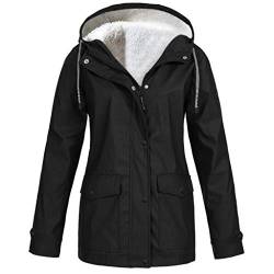 MMOOVV Winterjacke Damen Winter Jacke Solide Plüsch Verdickung Jacke Outdoor Plus Size Kapuzen Regenmantel Winddicht (Schwarz XL) von MMOOVV