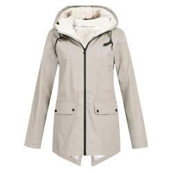 Plüsch Plus Dicke Warme jacke Mantel Mit Kapuze Regenmantel Winddicht Winter Outdoor frauen winterjacke (Beige, S) von MMOOVV