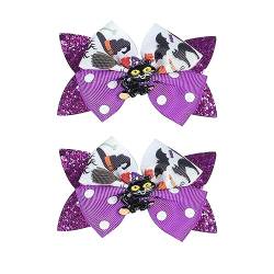 Sonnenblumen Haarspange Gruseliger Halloween-Haarschmuck für Mädchen, Kürbis-Katzen-Schleifenklammern, 2 Stück Haarspangen Schwarz Metall (B, One Size) von MMOOVV