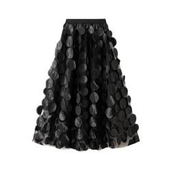 Strandrock Faltenrock Damen Midi Plisseerock Elegent Elastisch Chiffon Rock Sommer (Black, One Size) von MMOOVV