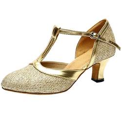 Tanzschuhe Frauen Ballsaal Tango lateinamerikanische Pailletten Schuhe soziale Schuhe Damen Schuhe Schwarz (Gold-A, 39) von MMOOVV