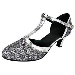 Tanzschuhe-Standard & Latein Damen Geschlossen Zehen High Heel Glitzer Tango Ballsaal Latin t-Strap Tanzschuhe High Heel Schuhe Tango Modernes Ballrom Latein Tanzschuhe (Silver-A, 40) von MMOOVV