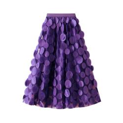 Tüllrock Midi Hoch Taillierter Tutu Rock Mesh Chiffon Faltenrock (Purple, One Size) von MMOOVV