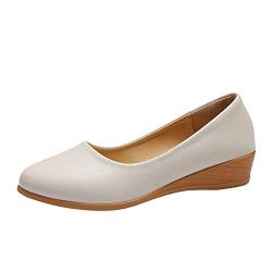 Zeitlose Eleganz: Pumps Schuhe Einzelschuhe runder Absatz mittlere Schuhe Bequeme Damen Pumps mit flachem Absatz und klassischem Design für jeden (Beige, 40) von MMOOVV