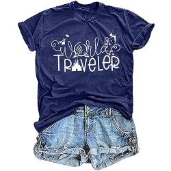 Believe in Magic Shirt Damen Weltreiseer Shirts Cute Fairy Graphic Tees Casual Short Sleeve Funny Vacation Tops, Dunkelblau, Groß von MNLYBABY