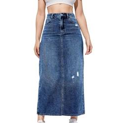 Denim Rock für Damen Maxi Long Jeans Rock Elegant Sexy Skirt Bleistift Jeansrock Hohe Taille A-Linie Lange Denim Röcke Freizeit Länge Sommer Midi Denim Skirts von MNRIUOCII