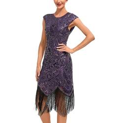 MNRIUOCII 1920s Kleid Damen Sexy V Ausschnitt Flapper Charleston Kleid 20er Jahre Retro Stil Great Gatsby Motto Party Damen Fasching Kostüm Kleid (W1-Purple, XL) von MNRIUOCII