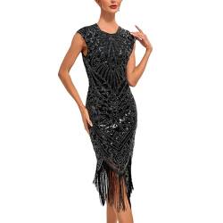 MNRIUOCII 1920s Kleid Damen Sexy V Ausschnitt Flapper Charleston Kleid 20er Jahre Retro Stil Great Gatsby Motto Party Damen Fasching Kostüm Kleid (W1-Silver, S) von MNRIUOCII